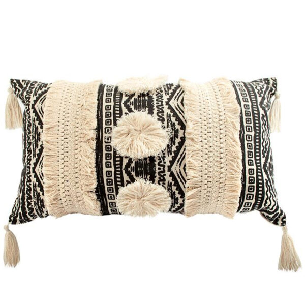 Cojín Boho Negro y Crudo 50×30