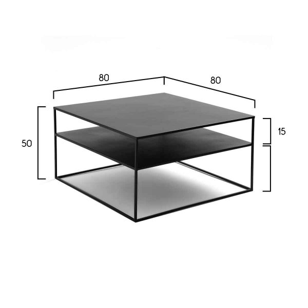 detalle superior de mesa de centro metálica Kreil negra con sus medidas