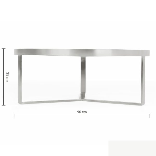medidas de Mesa de Centro Plata Vidrio con fondo blanco