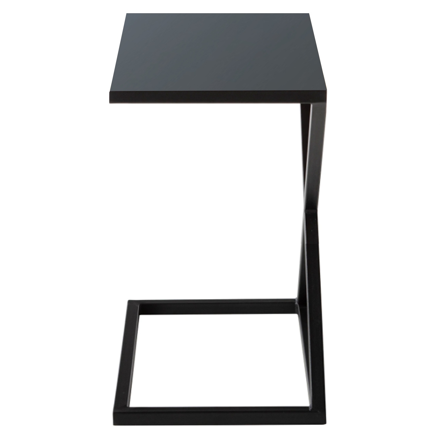 Mesa Auxiliar metálica negra Tubinga vista de lado con fondo blanco