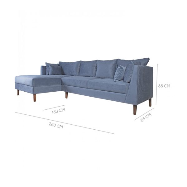 sofa seccional izquierdo color celeste con medidas